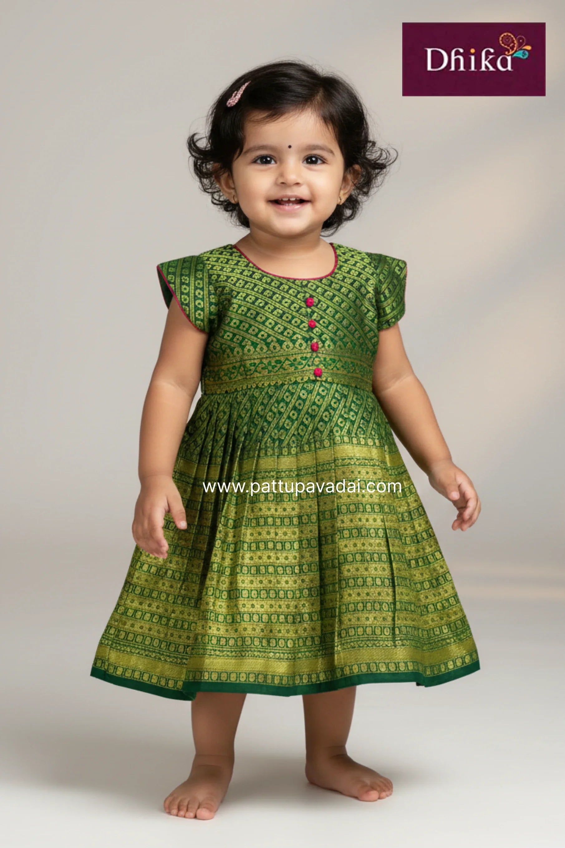 Green Silk Frock for Girls | Kids Party & Festive Wear