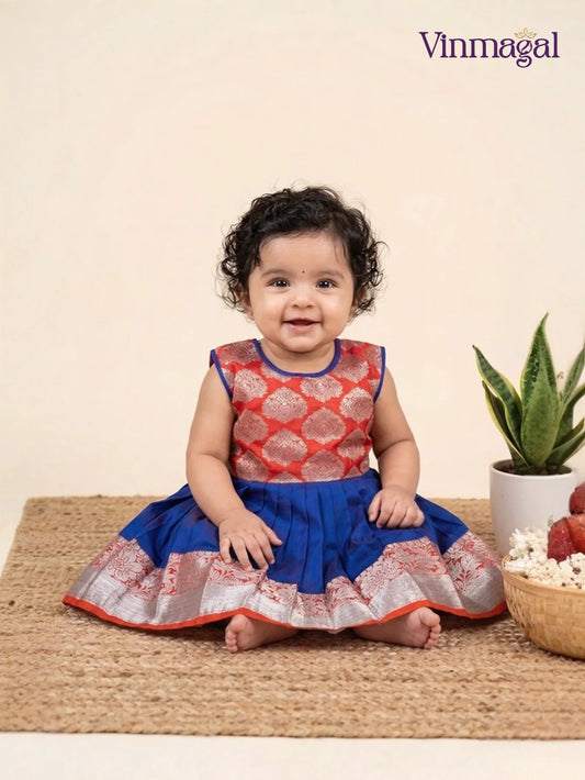 blue orange silk frock for girls sleeveless festive wear babies