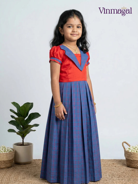 blue pink cotton long gown for girls comfortable kids ethnic wear dress