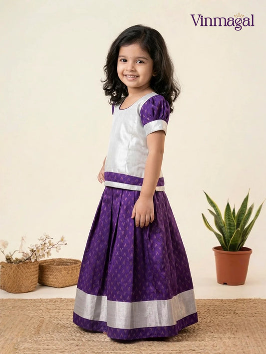 blue silver banarasi skirt and top for kids traditional festive ethnic outfit
