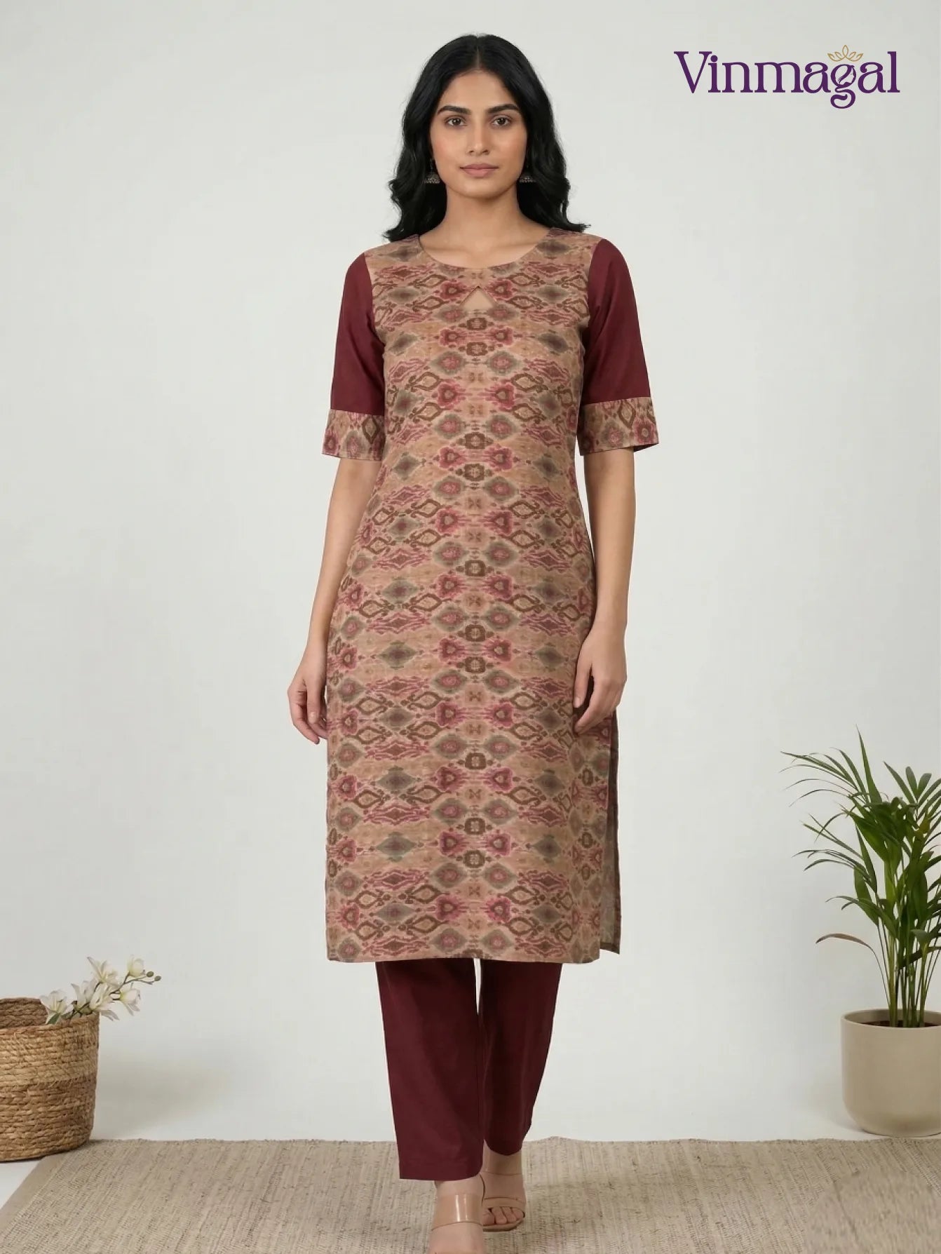brown tissue silk kurti for women elegant festive wear with lining