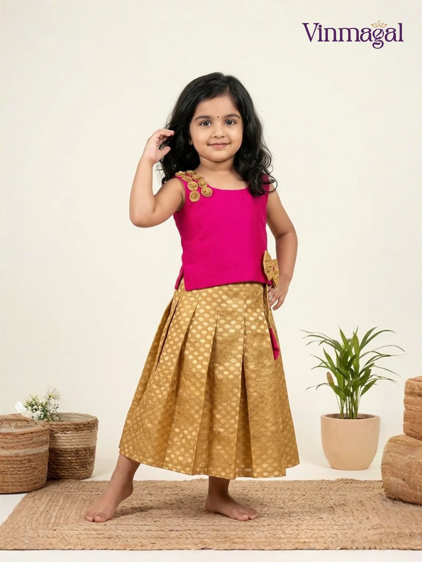 cream pink kids langa set for girls traditional skirt blouse