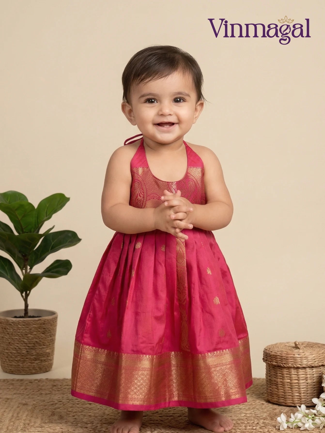 cute pink silk frock for kids festive party wear dress for girls