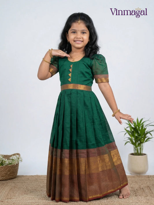 dark green chettinad cotton long gown for girls kids traditional ethnic wear dress