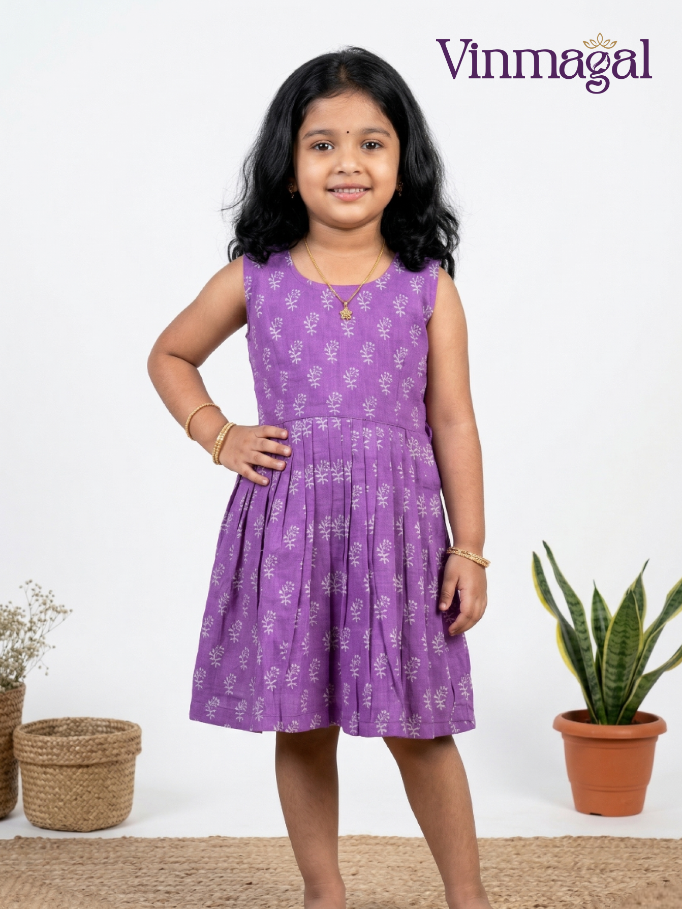 Violet Cotton Frock for Girls – Soft, Comfortable Daily Wear, Party & Casual Kids Dress