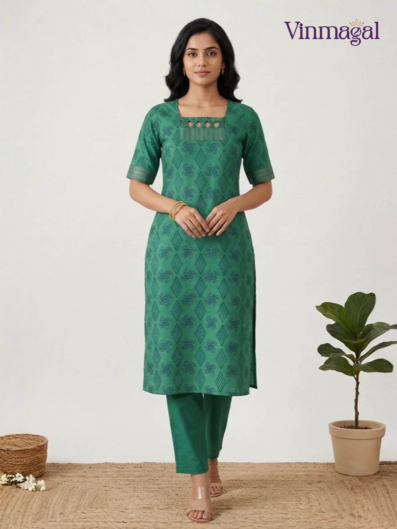 green pure printed cotton kurti for women daily office wear with lining