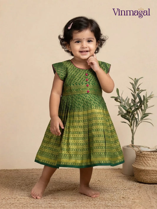 green silk frock for girls kids party festive wear
