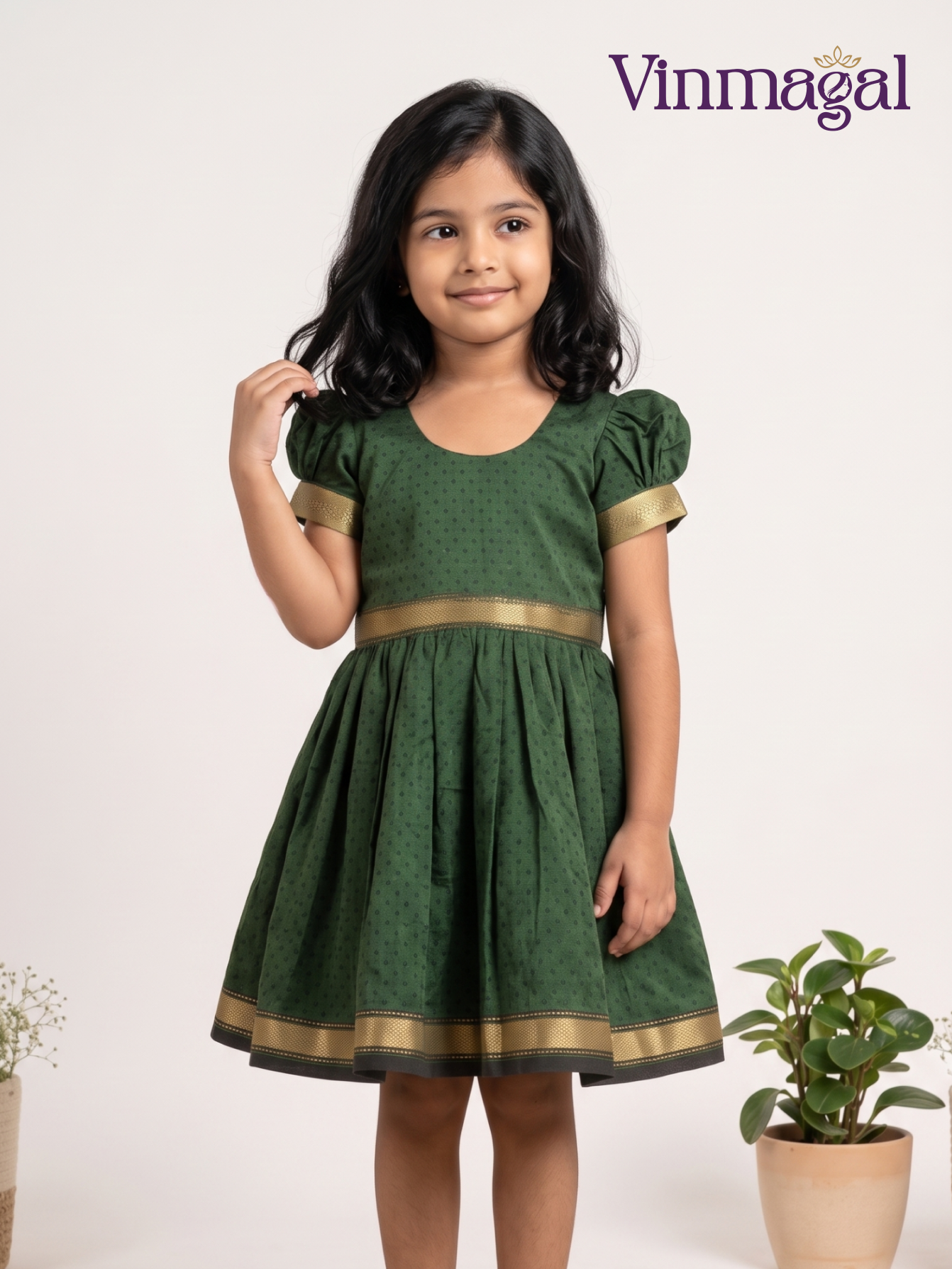 leaf green cotton frock for girls breathable everyday wear