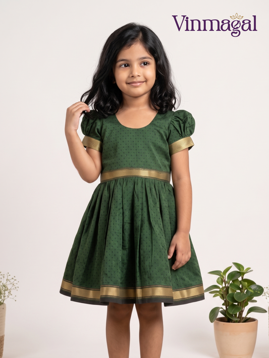 leaf green cotton frock for girls breathable everyday wear