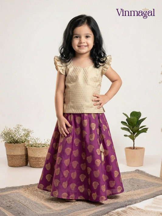 magenta cream fancy langa for kids traditional ethnic skirt set for girls