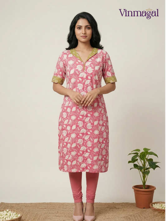 mild pink cotton kurti for women comfortable daily office wear with lining