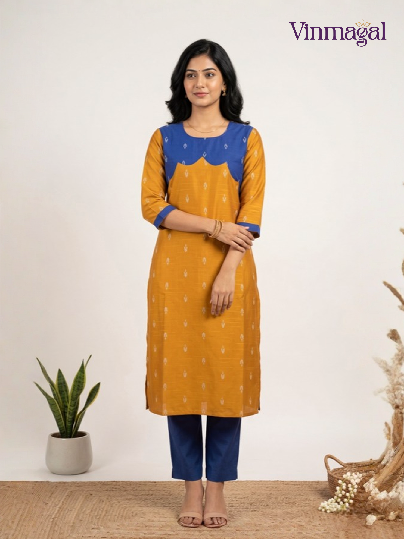 mustard yellow pure raw silk kurti for women with lining festive wear