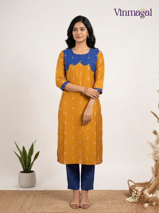 mustard yellow pure raw silk kurti for women with lining festive wear