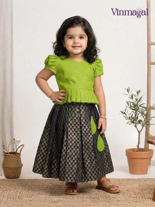 parrot green black kids langa set for girls traditional skirt top