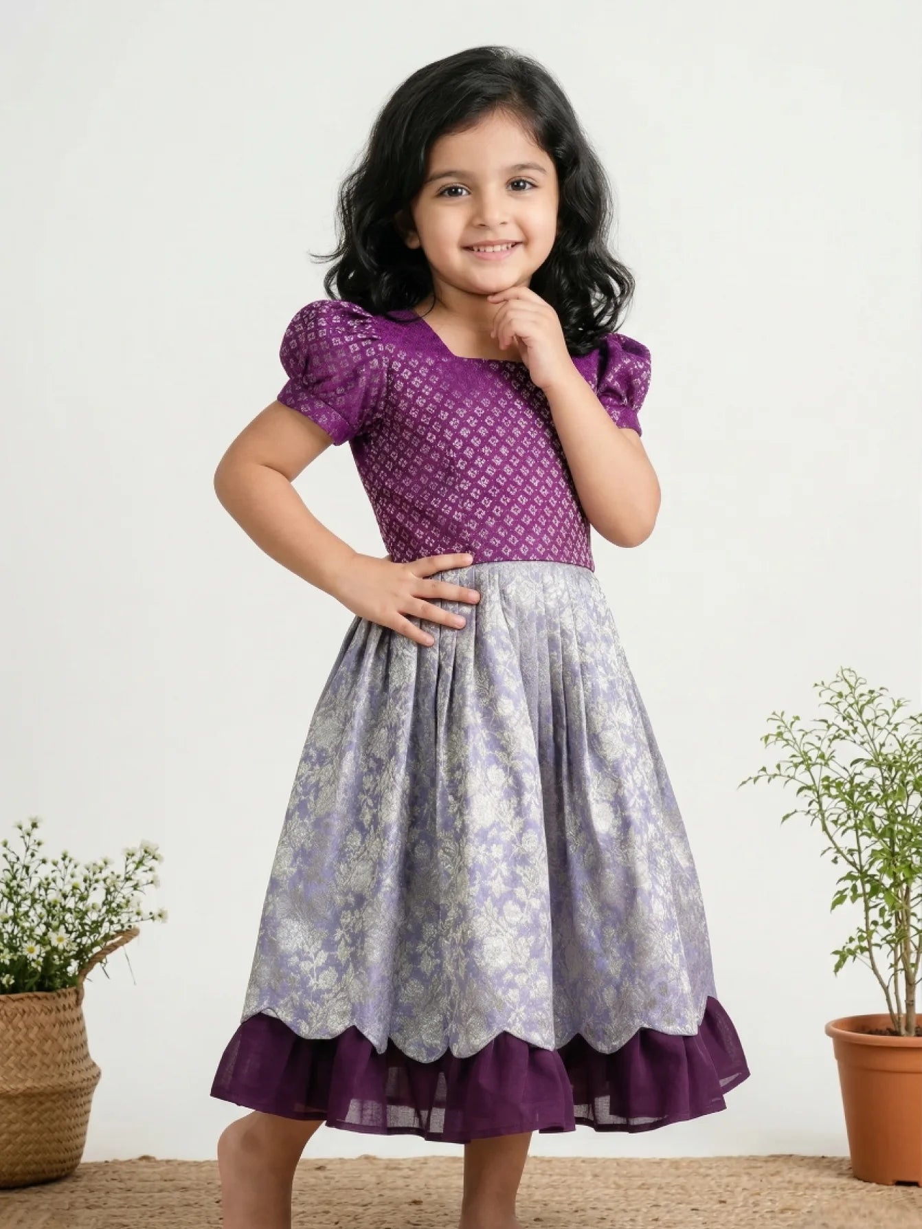 pastel purple magenta fancy langa for kids skirt top traditional set