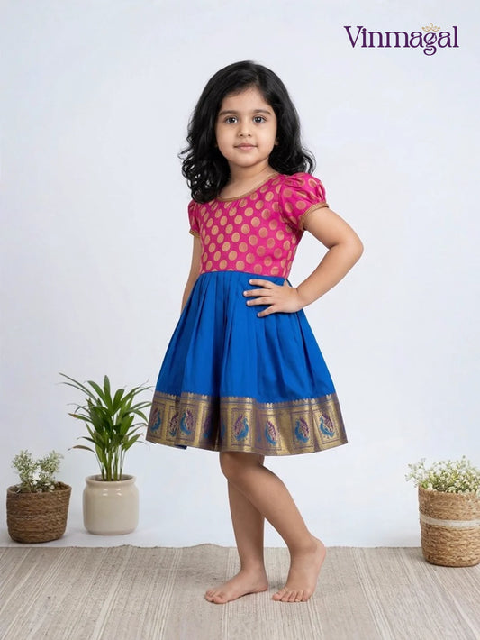 pink blue silk frock for girls brocade party wear dress 2 to 4 years