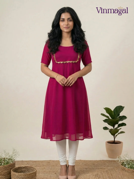 pink georgette kurti for women elegant festive party wear with lining