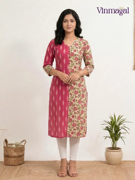 pink and sandal pure cotton kurti for women soft comfortable traditional wear