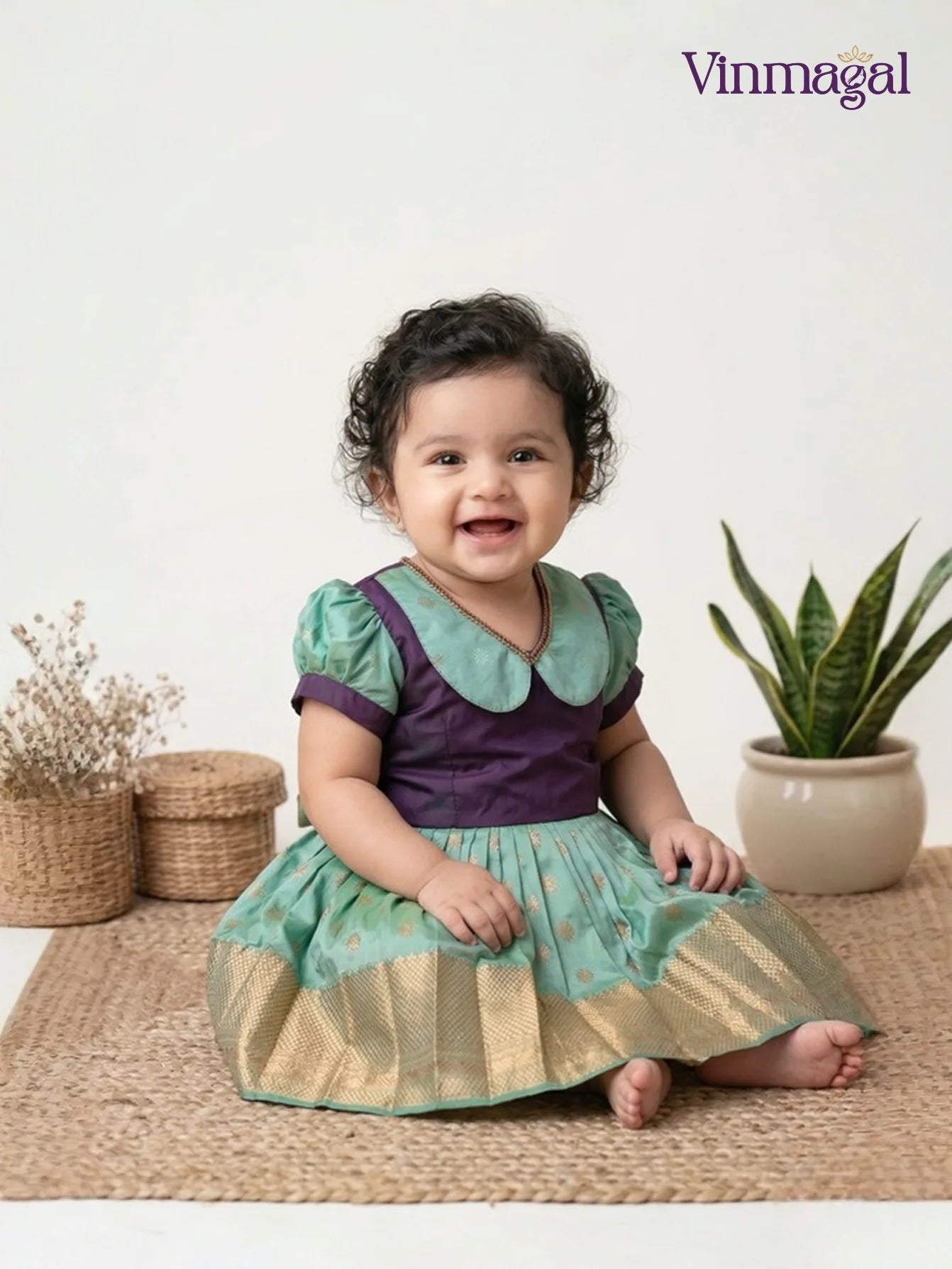 pista green brown silk frock for girls soft silk festive dress