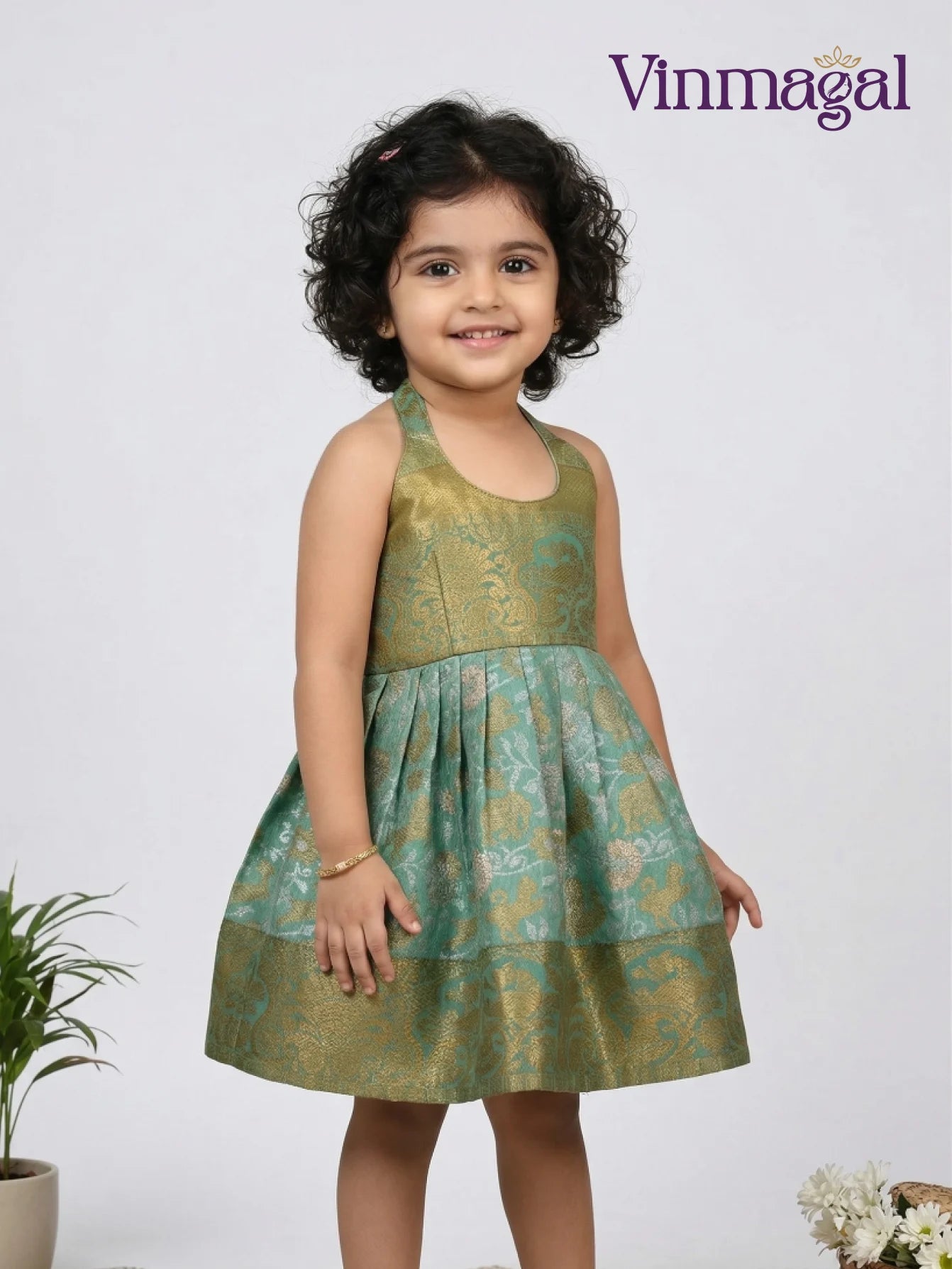 pista green silk frock for girls kids party wear dress festive outfit