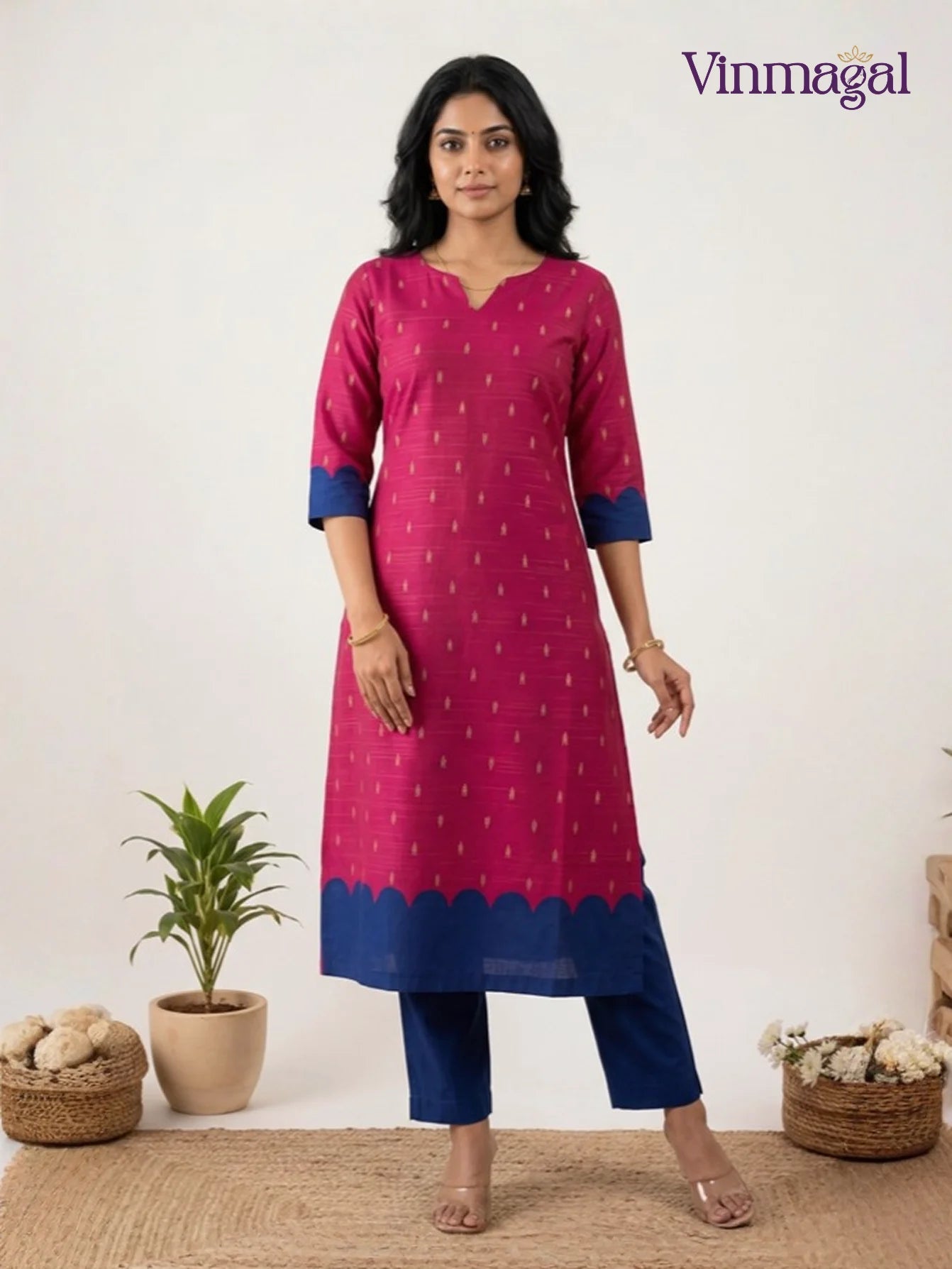 rani pink handloom raw silk kurti for women with lining festive wear