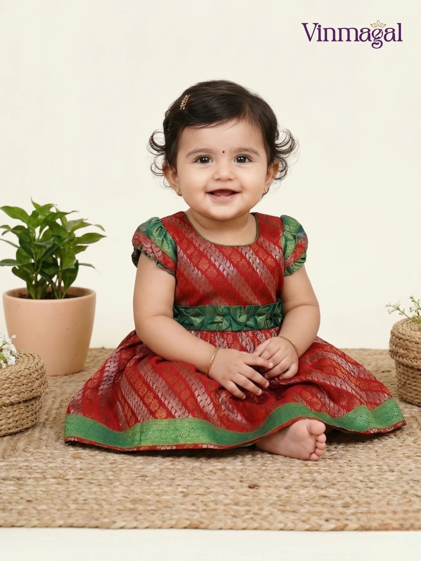 red pure silk frock for newborn baby girls party wear dress