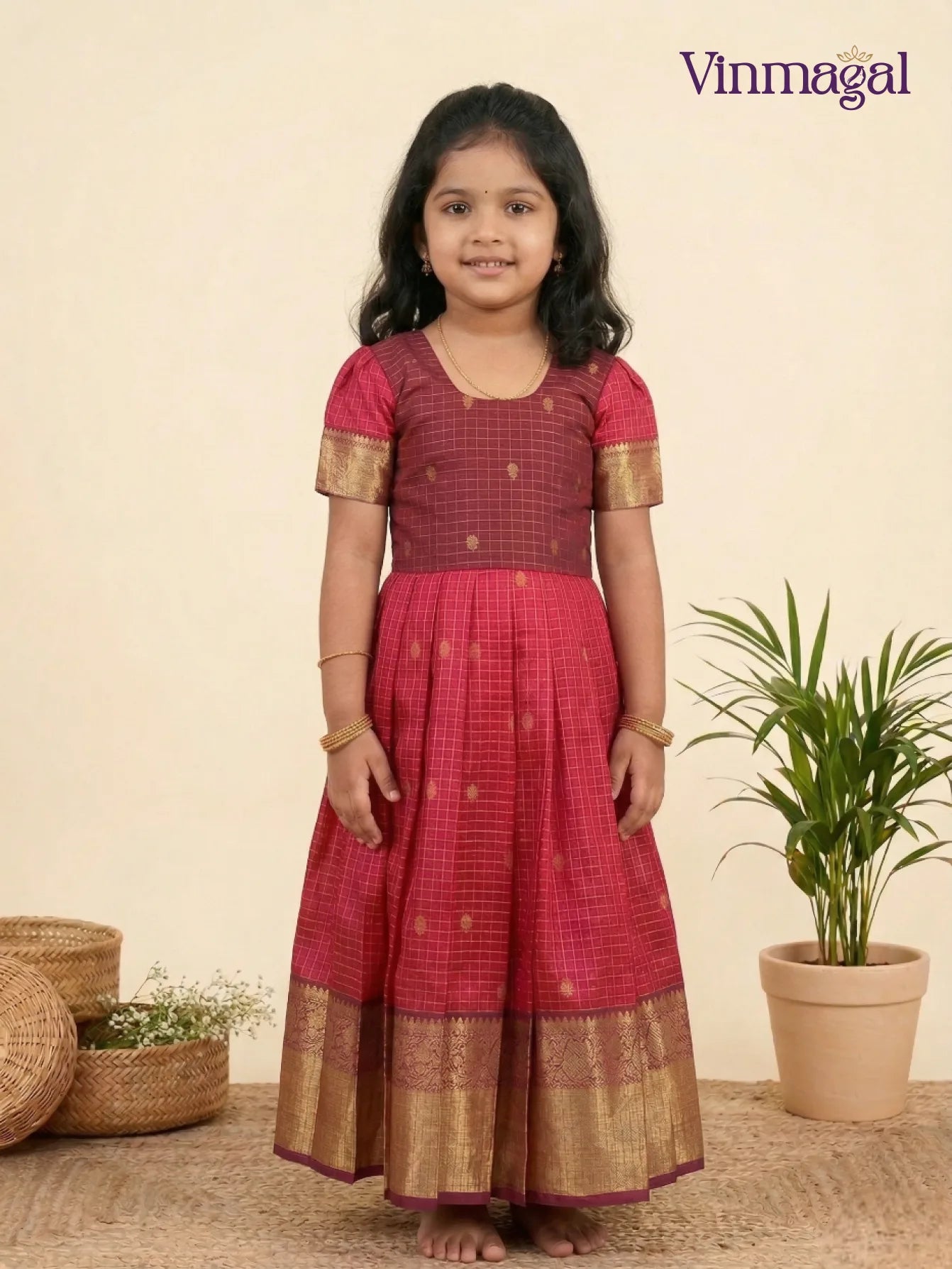 red semi silk long gown for girls party wear traditional ethnic dress