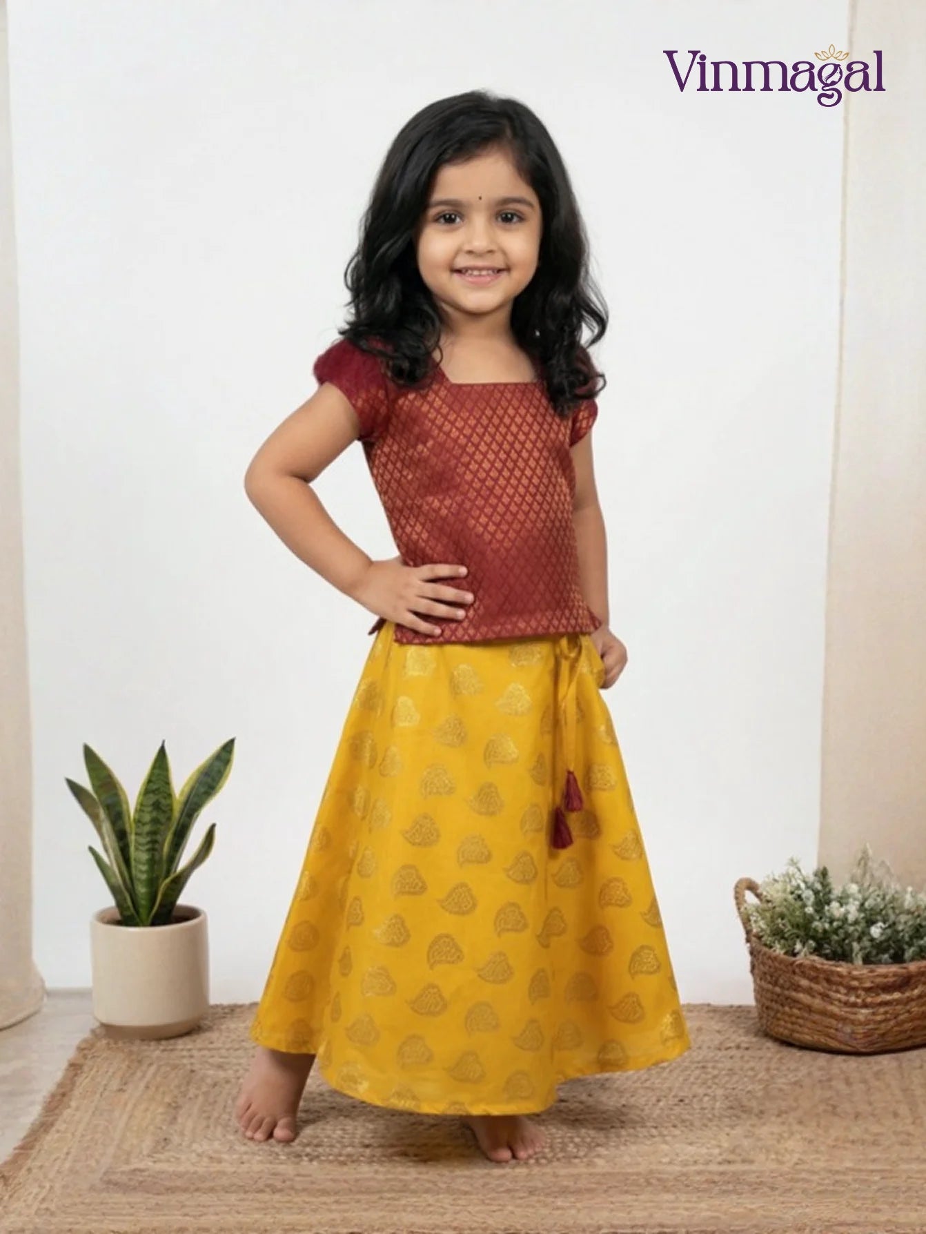 red yellow fancy langa for kids skirt top traditional set
