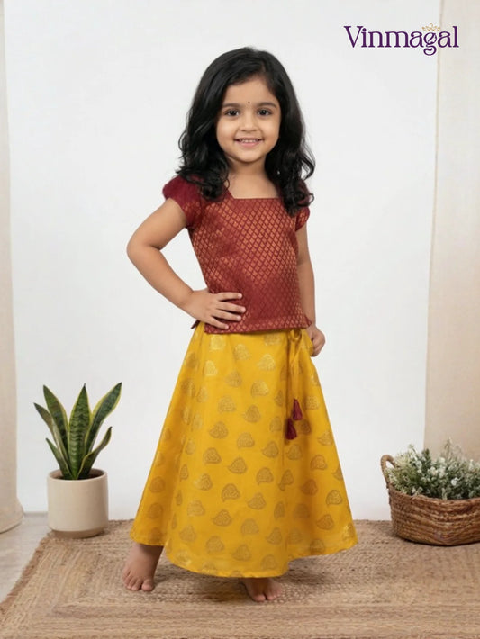 red yellow fancy langa for kids skirt top traditional set