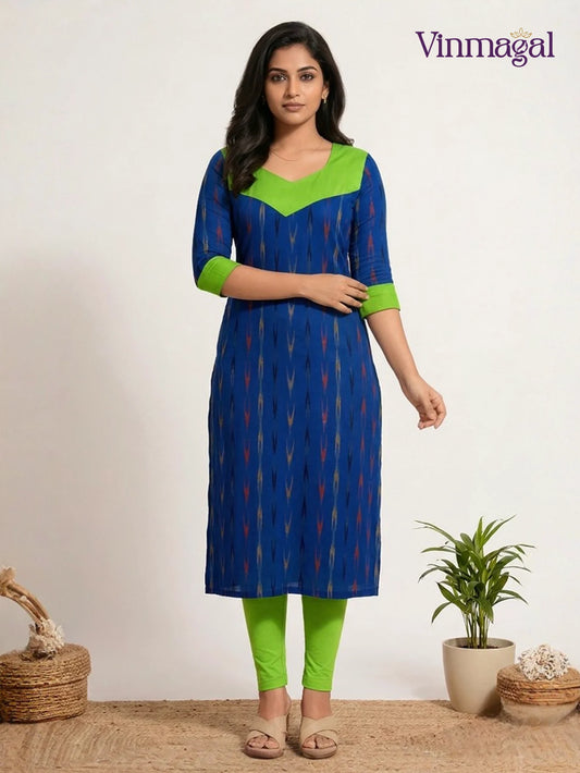 royal blue ikkat cotton kurti for women soft breathable traditional wear