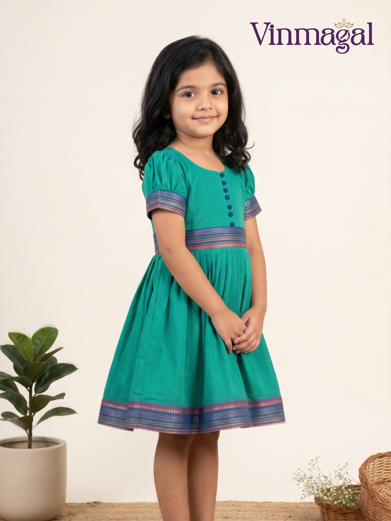 sea green cotton frock for girls everyday wear