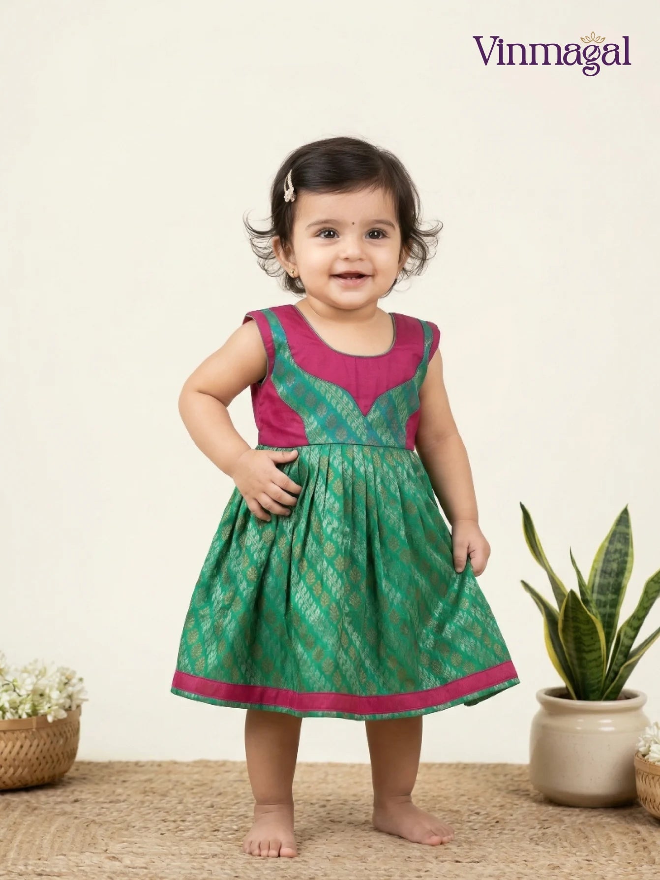 sea green pure silk frock for kids party wear dress for girls