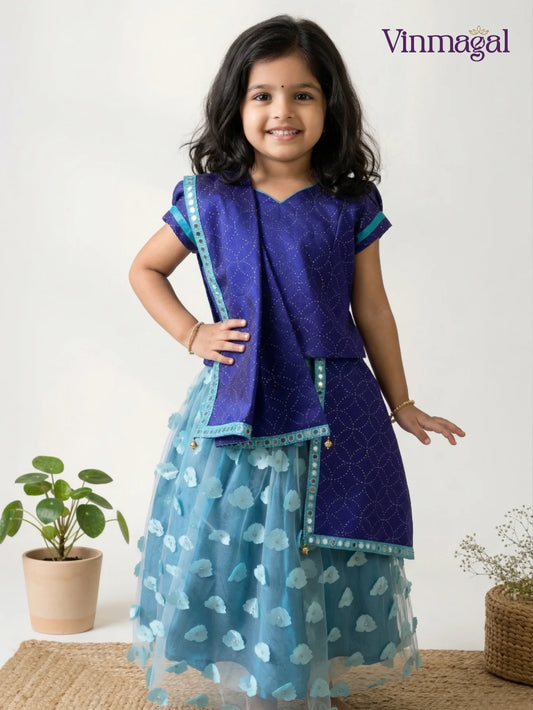 sky blue netted lehenga for kids traditional blue lehenga set for girls festive wear