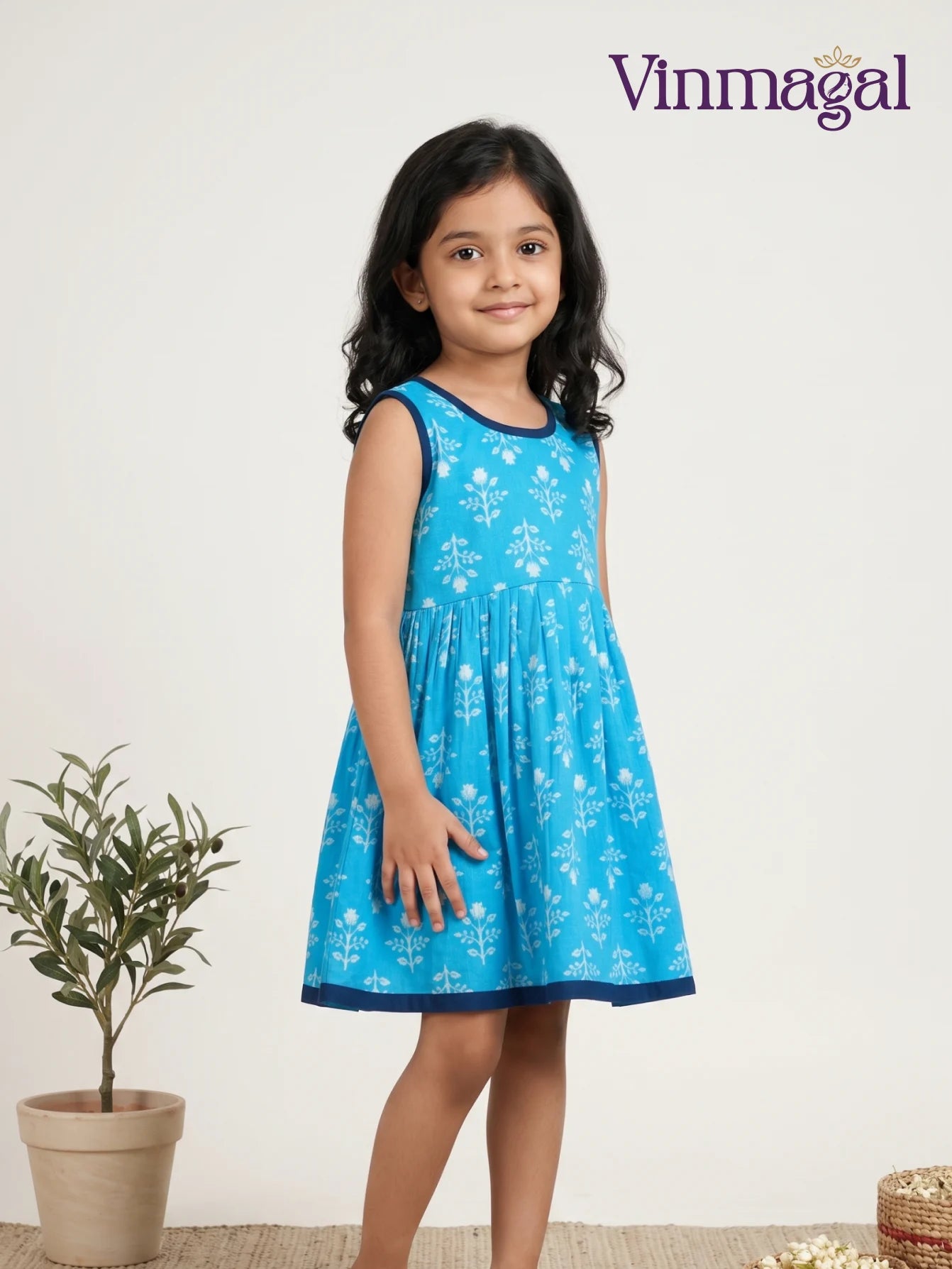 sky blue cotton frock for girls casual wear