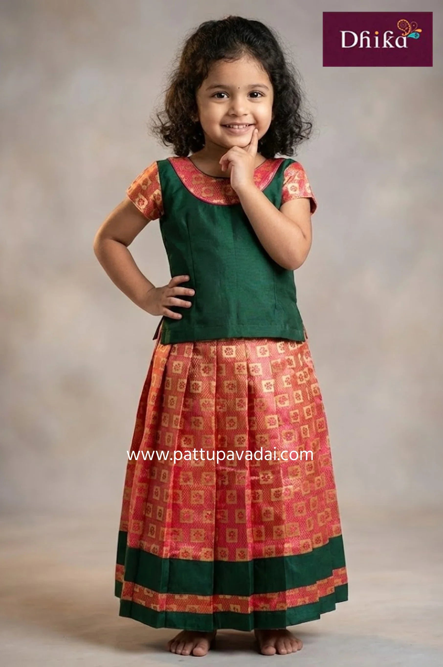 Traditional Brocade Pavadai Green and Orange