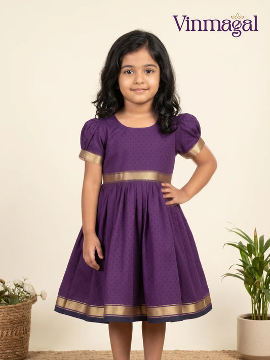 violet cotton frock for girls comfortable everyday wear