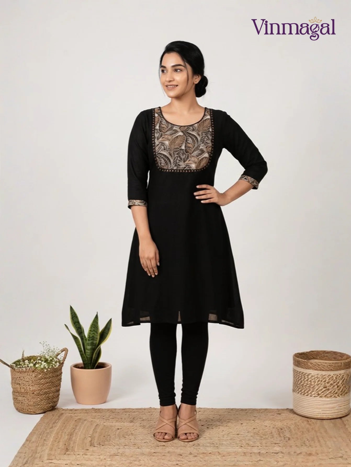 Black Vichitra silk kurti for women with smooth finish fabric
