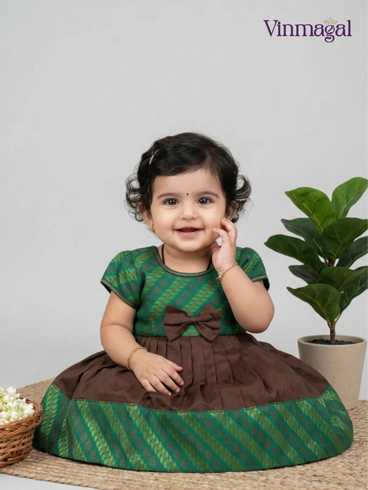 Brown and green pure silk frock for girls elegant kids festive dress