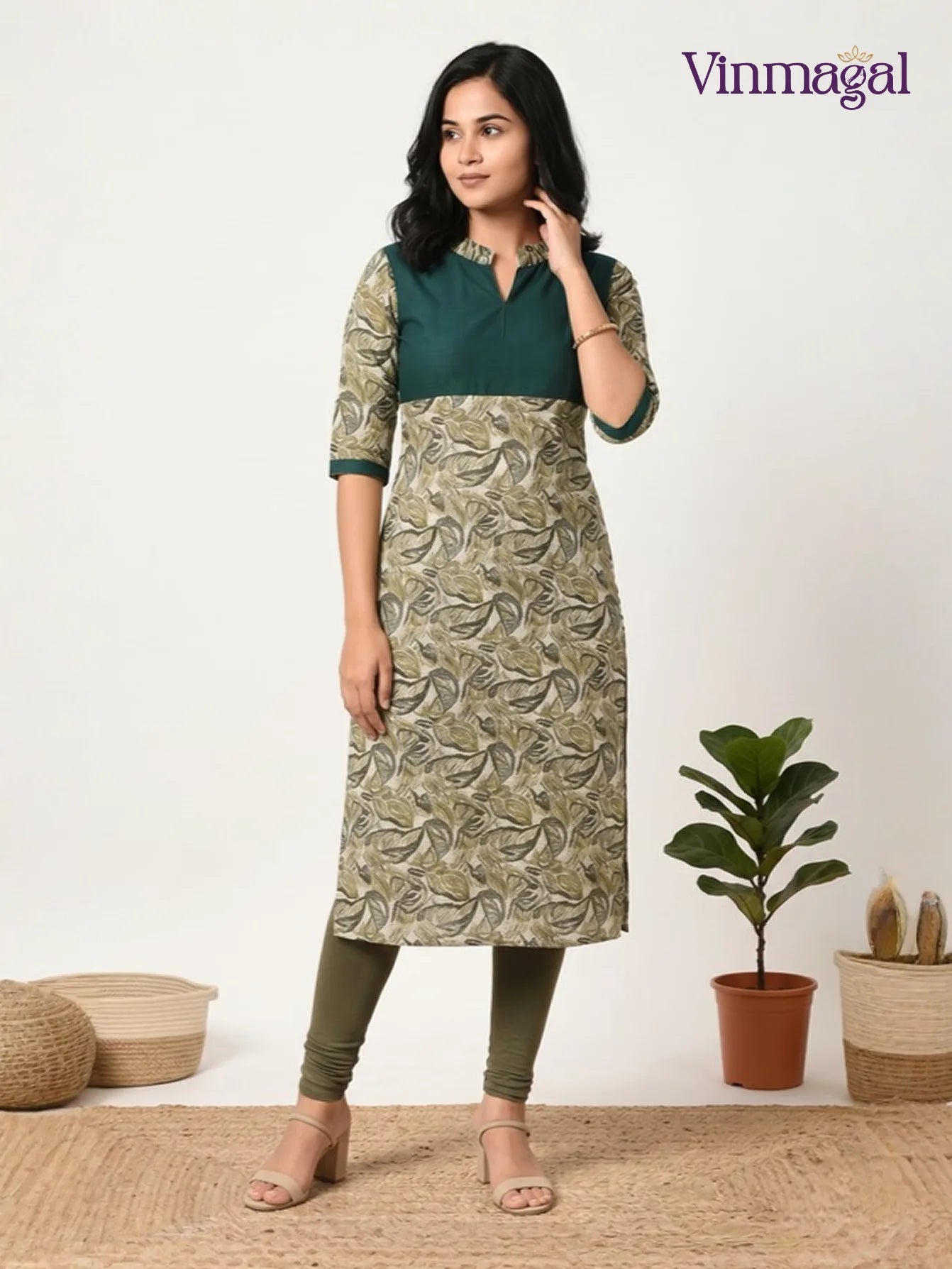 Dark green rayon kurti for women solid design