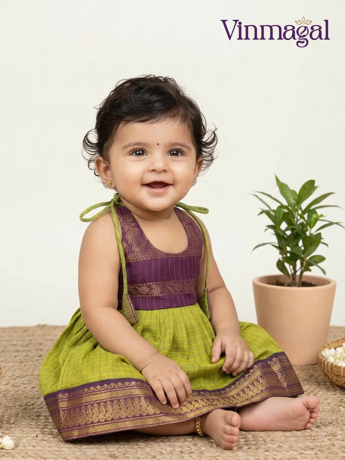 Green and maroon cotton baby frock for girls comfortable festive wear dress