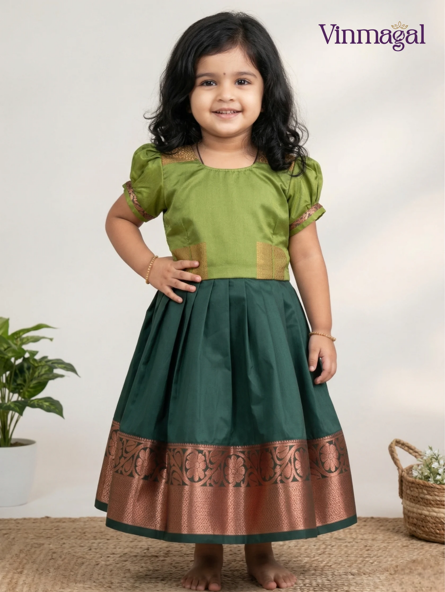Green pure silk frock for girls elegant kids occasion dress