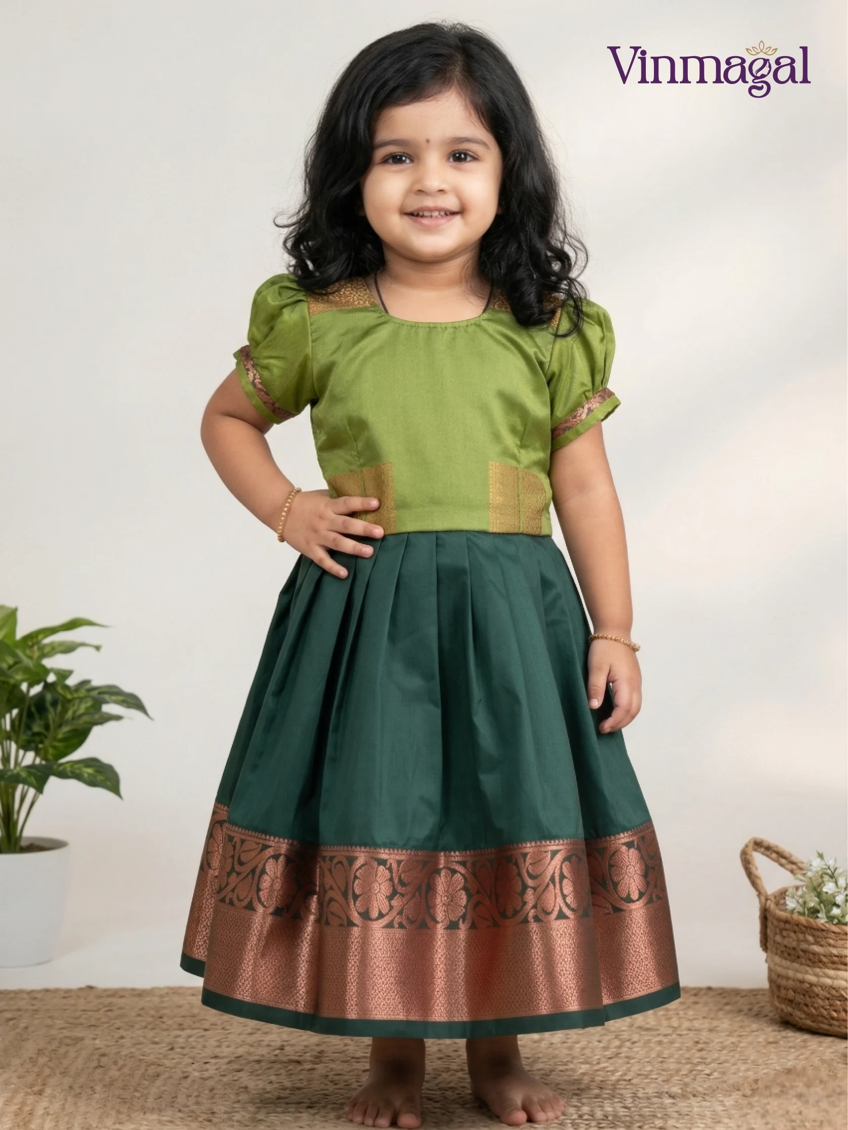 Green pure silk frock for girls elegant kids occasion dress