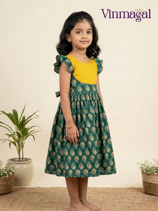 green soft cotton frock for girls suitable for casual and festive wear