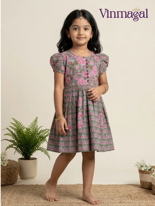 grey soft cotton frock for girls suitable for everyday wear
