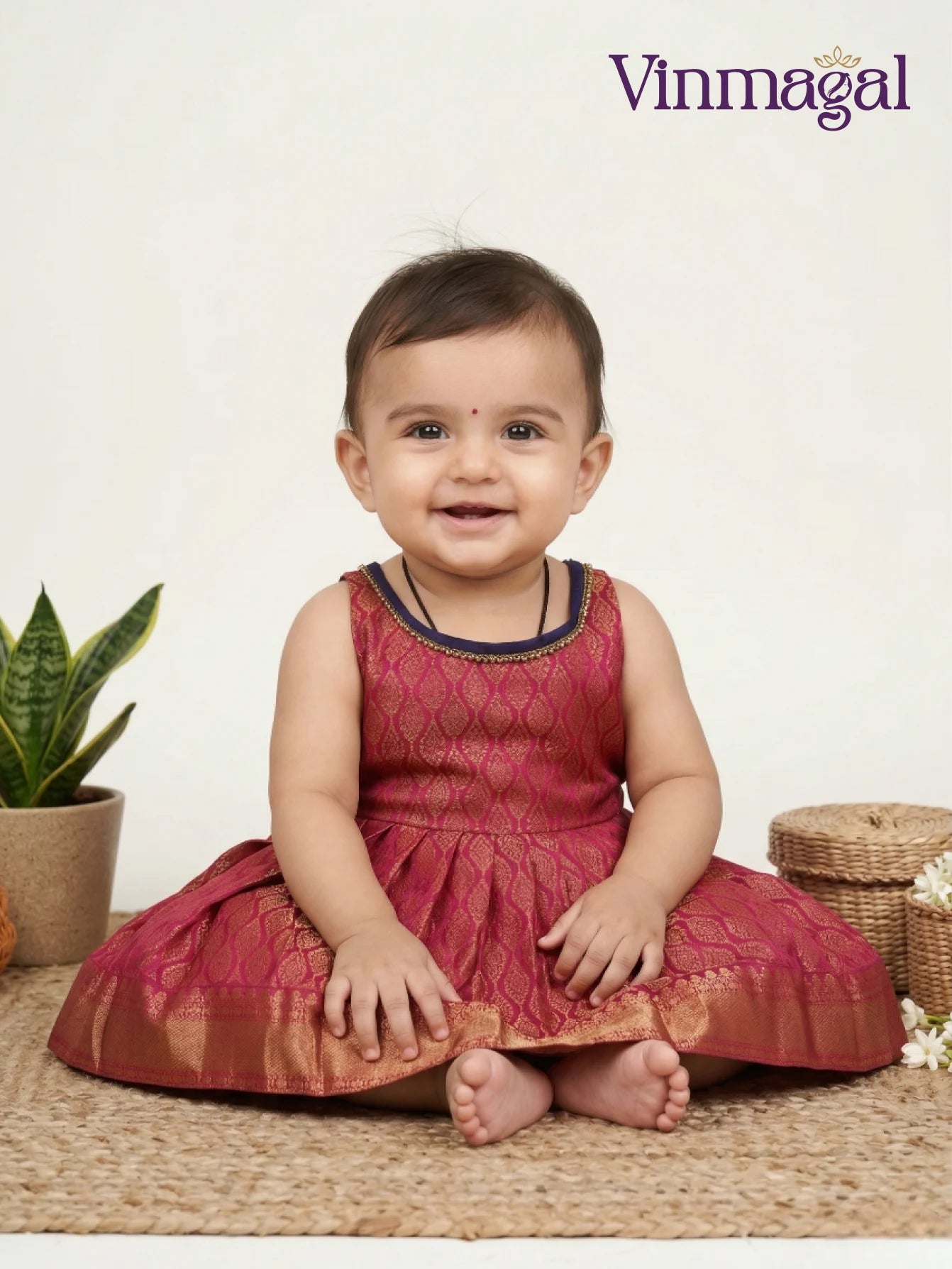 Elegant maroon silk frock for girls festive party wear dress