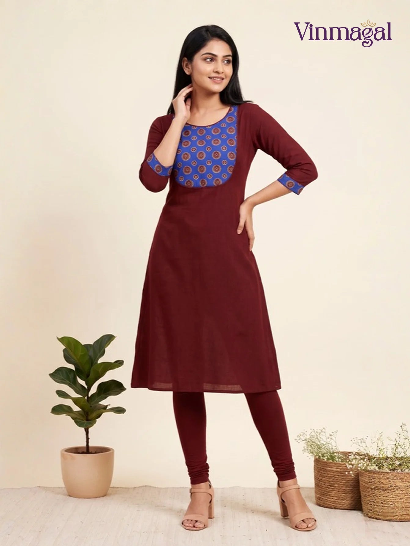 Maroon Vichitra silk kurti for women with smooth finish fabric