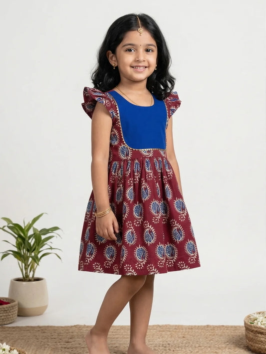 maroon soft cotton frock for girls suitable for casual and festive wear