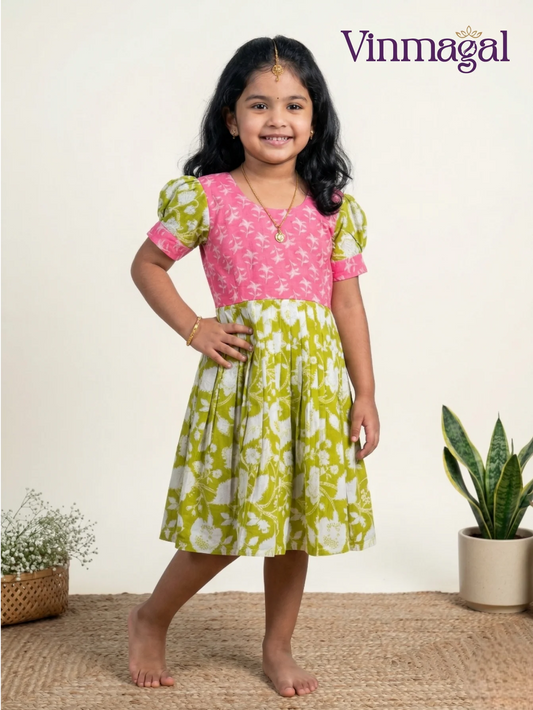 Mild green cotton frock for girls soft comfortable daily wear kids dress