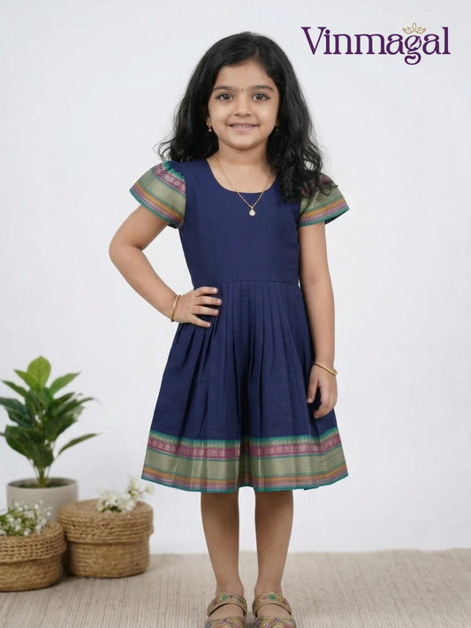 Navy blue cotton frock for girls soft comfortable daily wear kids dress