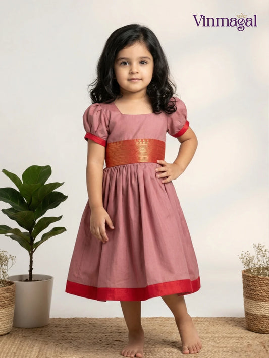 onion pink and red silk frock for girls designed for party wear